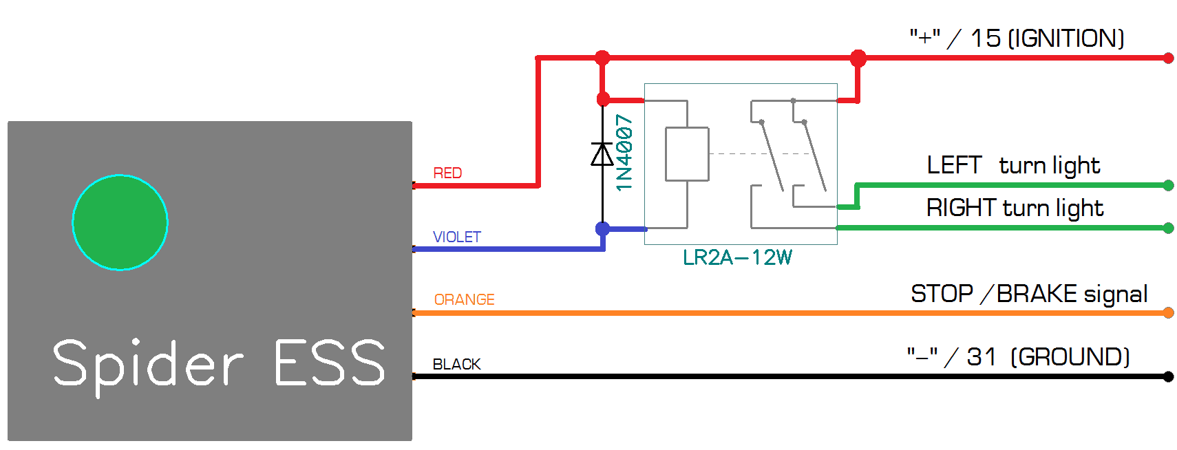 Схема подключения датчика экстренного торможения Spider ESS к проводке автомобиля