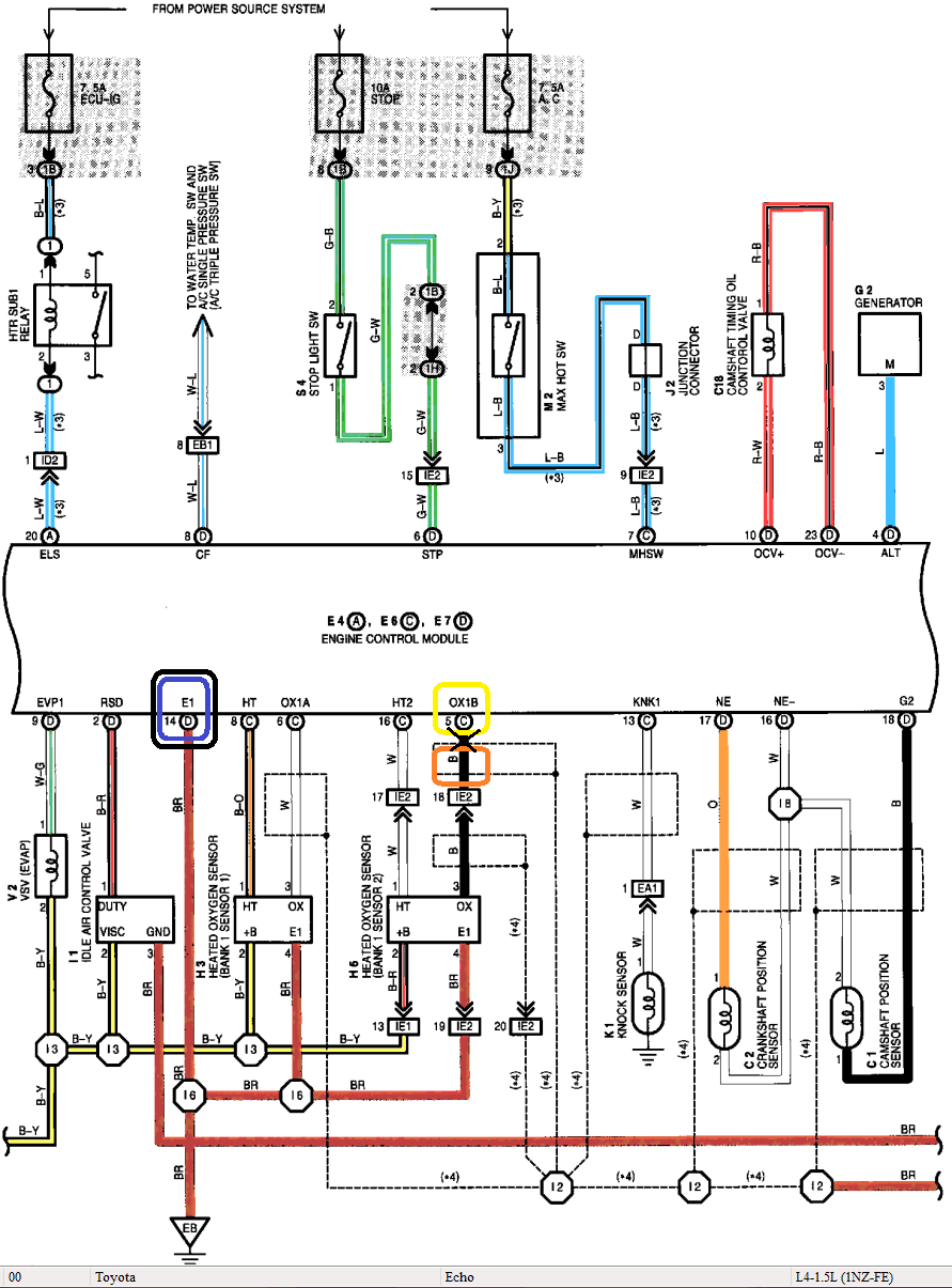 Схема моторной проводки Toyota Echo: Signal Conection Эмулятор катализатора Toyota Echo 1.5 (2000)